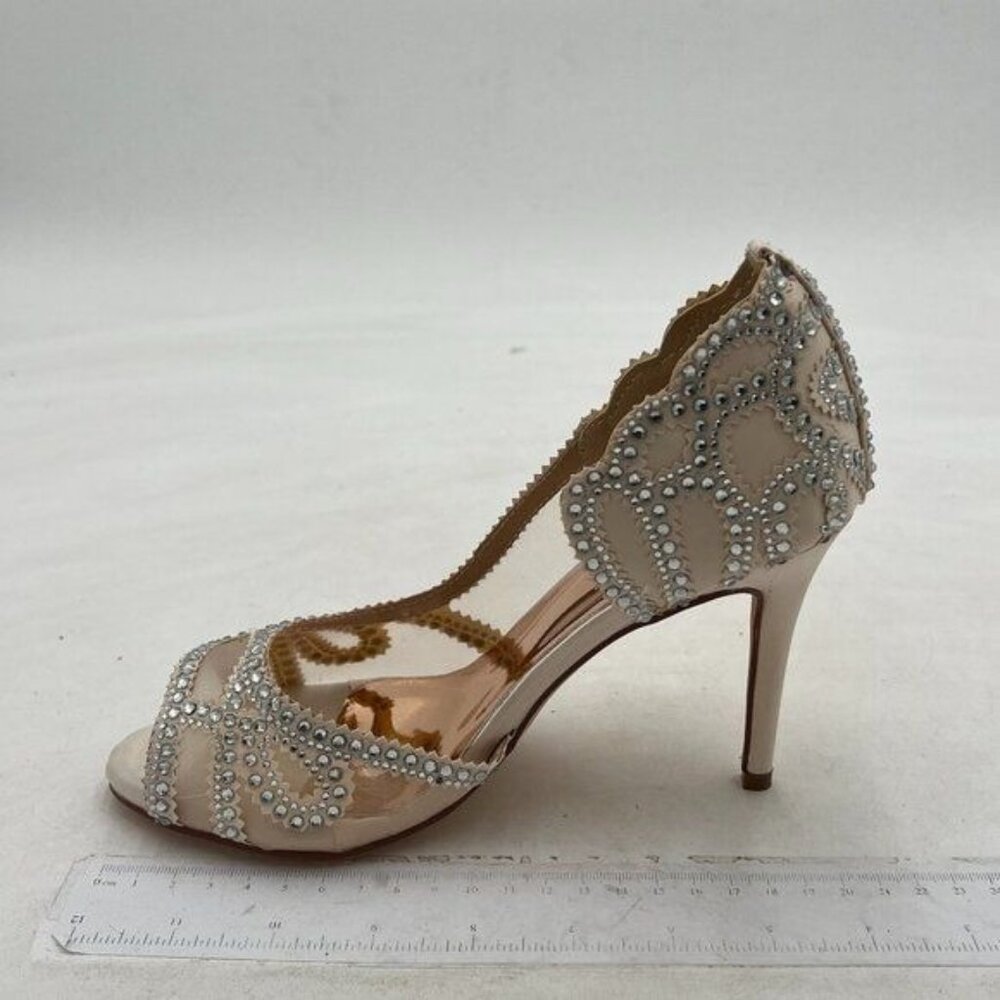 XYD Women Graceful Peep Toe Half D'Orsay Mesh Pumps Crystal Studded Slip On High